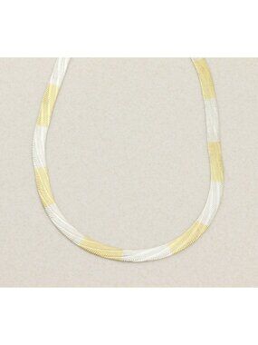 Sterling Silver Two Tone Herringbone Chain Necklace 17.75" inch